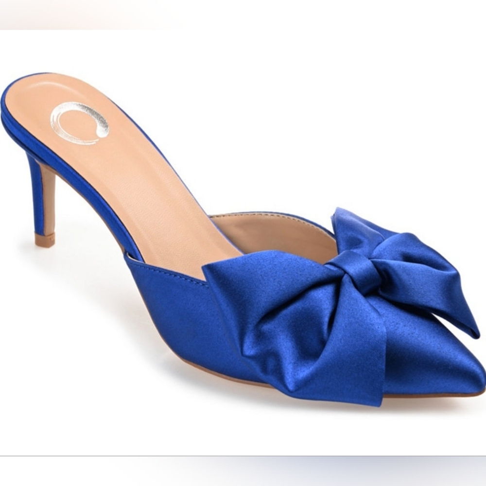 GLAMOROUS JOURNEE COLLECTION WOMAN TIARRA BOW DRESS MULES 8M ROYAL BLUE NIB